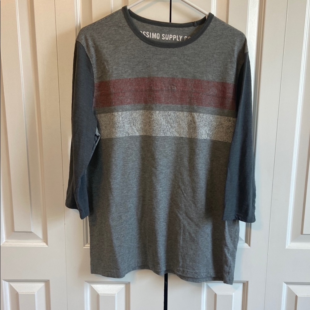 Men’s Gray Three-Quarter Length Sleeve Shirt with Stripes